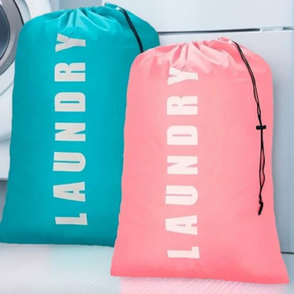 2 Pack XL Travel Laundry Bag, Dirty Clothes Organizer with Drawstring, Large Enough to Hold 4 Loads of Laundry， Easy Fit a Laundry Hamper or Basket，24" x 36" (Blue+ Pink) - color: Blue+ Pink