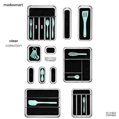 madesmart Premium Small Clear Silverware Tray, 5 Compartment Flatware Organizer for Forks, Knives & Spoons, Non Slip Base, Carbon - color: Clear/Carbon