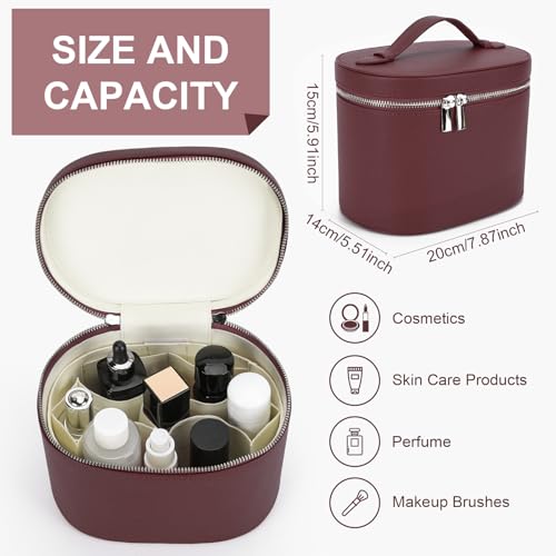 YFGBCX Makeup Bag Vanity Case with Removable Divider Travel Toiletry Bag Portable Cosmetic Bag Makeup Organizer Case - color: Burgundy