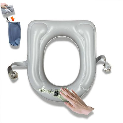 Inflatable Travel Toilet Seat Riser, Portable Toilet Seat Cushion with Suction Cups for Travel, RV, Camping - Comfortable Potty Seat (Grey)