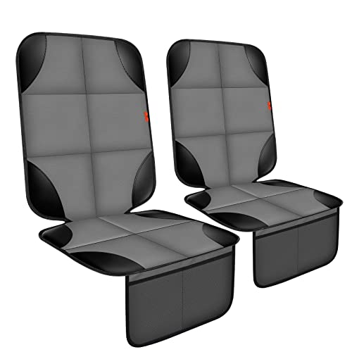 XHYANG Car Seat Protector 1 Pack Car Seat Cushion Mat Thickest Padding,Waterproof 600D Fabric Car Seat Covers for Non-Slip Backing Mesh Pockets for Baby and Pet (Gray, 2 Pcs) - color: Gray, size: 2 Pcs