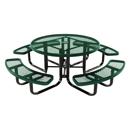 COATEDOUTDOORFURNITURE Heavy-Duty Portable Outdoor Kids Table with Umbrella Hole, Expanded Metal Kids Picnic Table, Commercial-Grade, Made in America (46 in, Round, Childrens, Textured Green) - color: Textured Green, size: 46 In, Round Childrens, Expanded