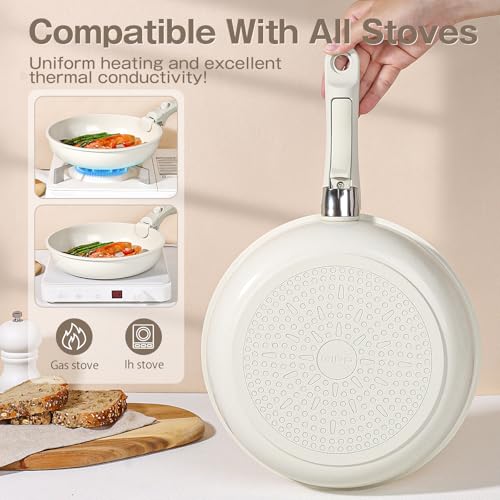 GiPP Ceramic Pots and Pans Set Non Stick, Nonstick Detachable Handle Cookware Sets, Non Toxic Induction Kitchen Pot and Pan with Removable Handle, Healthy RV Cookware, Dishwasher ＆Oven Safe, 7 Piece - color: White, size: 7PCS 04