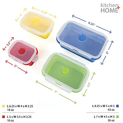 Kitchen Home Thin Bins Collapsible Containers – Set of 4 Rectangle Silicone Food Storage Containers – BPA Free, Microwave, Dishwasher and Freezer Safe - size: Rectangle - Assorted Sizes - Set of 4