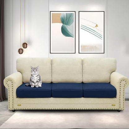 ZNSAYOTX Stretch Individual Cushion Covers Sofa Cushion Couch Seat Covers Slipcovers Soft Replacement Unique Pattern Furniture Protector with Elastic Bottom (Navy, 3 Pc Cushion Cover) - color: Navy Blue, size: 3 Cushion Sofa -Standard