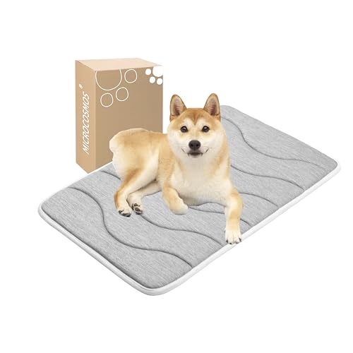 MICROCOSMOS 0.8" Thick Cooling Dog Foam Pad & Summer Pet Sleeping Mat, Machine Washable, Materials Safe, Portable Flat Pet Bed for Dogs.(Light Grey, 30" x 19") - color: White Gray, size: 30"L x 19"W x 0.8"Th