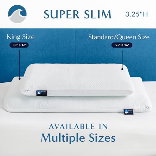 Bluewave Bedding Super Slim Gel Memory Foam Pillow for Stomach and Back Sleepers - Thin, Flat Design for Cervical Neck Alignment and Deeper Sleep (3.25-Inches Height, Standard Size) - style: 3.25"H Super Slim (Standard)