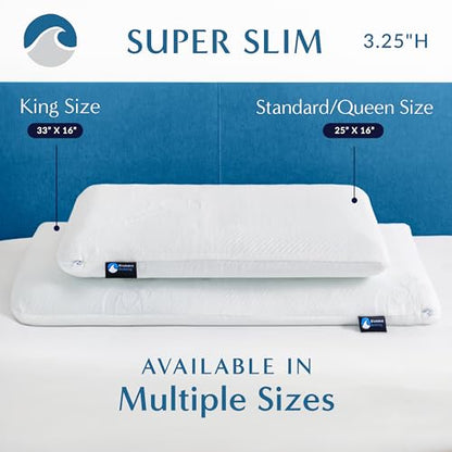 Bluewave Bedding Super Slim Gel Memory Foam Pillow for Stomach and Back Sleepers - Thin, Flat Design for Cervical Neck Alignment and Deeper Sleep (3.25-Inches Height, Standard Size) - style: 3.25"H Super Slim (Standard)