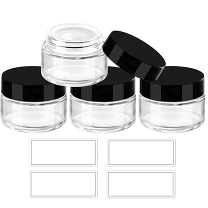 1 oz Glass Jars with Lids & Inner Liners, 4 Pack Small Glass Jars Thick Round Airtight Travel Containers for Cosmetics Cream Lotions Powders | Candle Making Jar - color: 1 oz Clear-Black Lid