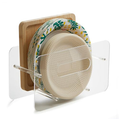 Disposable Paper Plate Dispenser for 7-12 Inch,Clear Acrylic,Round/Square Plastic, Foam & Paper Storage Organizer, for Cabinet, Countertop, Rv or Outdoor Use