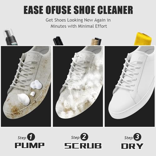 Shoe Cleaner Kit Sneaker Cleaner, Deep Clean yet Gentle Pro Concentrated Foam Formula with 2 Brush & Microfiber Towel, Safe Shoe Care Set for white shoe, Suede, Leather, Canvas, Mesh & More
