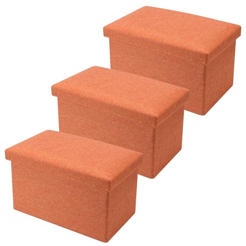 HOZEON 3 Pack 15.7 x 9.8 x 9.8 Inches Folding Storage Ottoman, Orange Rectangle Footrest Seat, Multifunctional Foot Stool for Living Room, Office, Traveling, Fishing, Camping - color: Orange