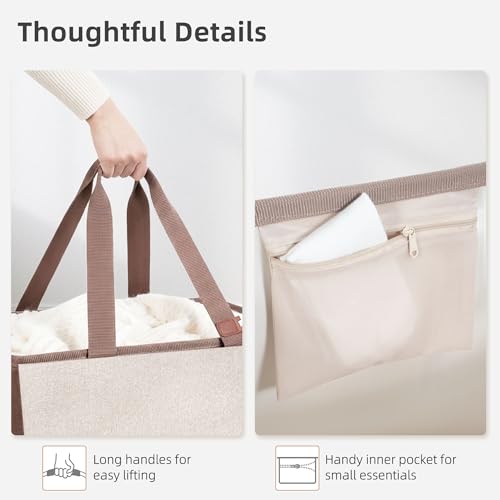STORAGE MANIAC Collapsible Laundry Basket, 16.9 Gal. Large Pop-up Laundry Hamper with Long Carry Handles, Space-Saving Foldable Clothes Hamper with Bottom Elastic Band, Travel Laundry Bags, Oat Beige - color: Oat Beige