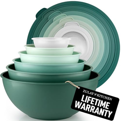 Zulay Kitchen 12 Piece Plastic Mixing Bowls with Lids Set - Colorful Mixing Bowl Set for Kitchen - Nesting Bowls with Lids Set - Microwave and Freezer Safe (Turquoise Ombre) - color: Turquoise