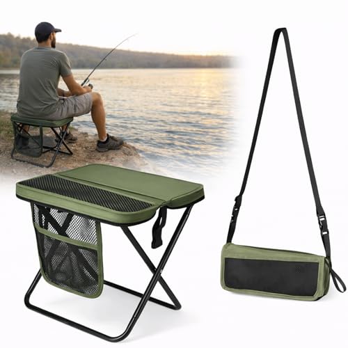 Foldable Stool with Carrying Bag,Compact Folding Chair with Shoulder Strap, Lightweight Outdoor Seat for Fishing, Camping, Hiking, Garden, Beach, Sports Games, Festivals (Green) - color: Green