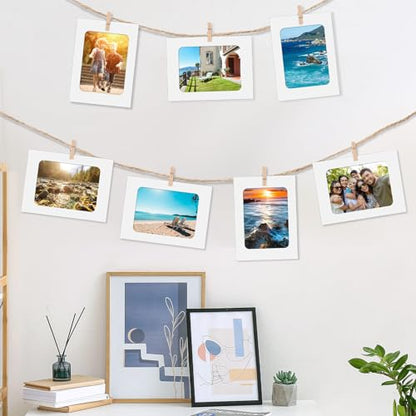 100 Pcs Paper Photo Frames 4x6 White Paper Picture Frame with 100 Clip 10 String Kit DIY Hanging Cardboard Photo Holder Graduation Wall Decor Wedding Home - color: White, style: Classic