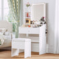 LIKIMIO Small Makeup Vanity Desk with Mirror and Lights, Vanity Table Set with Storage Drawer, Chair and Three Shelves, Bedroom, White - color: White