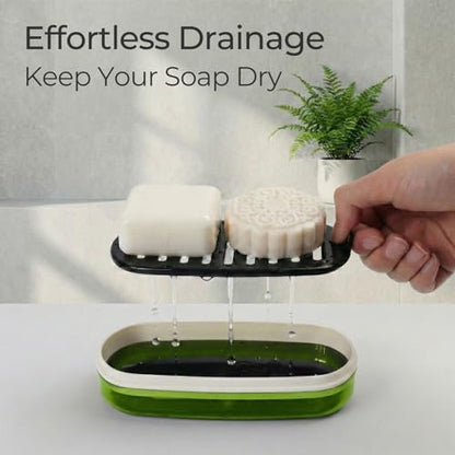 AIMAIAIMAI Shampoo Bar Holder Travel Case for Two Bars – Compatible with Kitsch Solid Shampoo & Conditioner Bars, Large Soap Container for Bathroom or Travel (Green Style A-Large) - color: Green Style A-large