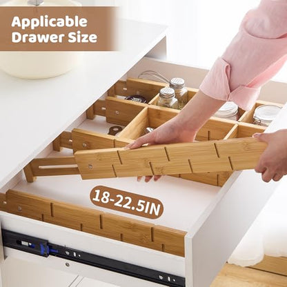 Bamboo Drawer Dividers with Inserts kitchen drawer organizer Adjustable Expandable 8 Pack Organizer Set for Kitchen Bedroom Bathroom Office 8 Dividers with 16 Inserts (Natural, Large (18-22.5IN)) - size: Large (18-22.5IN)