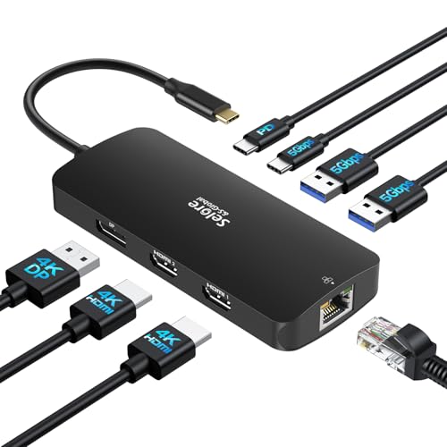 USB C Docking Station Dual Monitor, Selore Docking Station 3 Monitors Triple 4K Display with 2 HDMI, DisplayPort, 1 Gbps Ethernet, 100W PD Charging, USB 3.0 Ports Adapter for Dell, HP, etc(Black) - color: Black