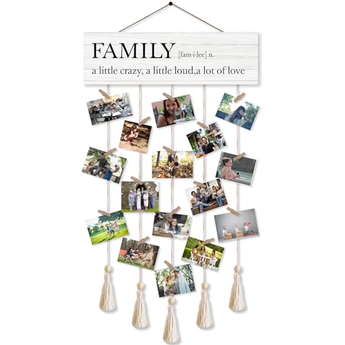 Family A Little Crazy A Little Loud Hanging Photo Display Board with 16 Clips 5 Strings,Rustic Style Picture Collage Frames Wall Decor Wood Hanging for Home Décor,Housewarming Gifts - color: Family a Little Crazy