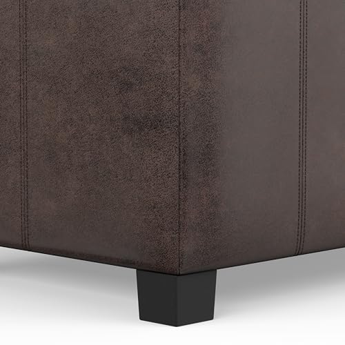 SIMPLIHOME Dover Storage Ottoman Bench - 36 inch Wide Upholstered Vegan Leather Rectangular Lift-Top Ottoman in Distressed Brown, Contemporary Bench for Living Room with Safety Hinges - color: Distressed Brown