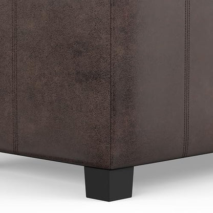 SIMPLIHOME Dover Storage Ottoman Bench - 36 inch Wide Upholstered Vegan Leather Rectangular Lift-Top Ottoman in Distressed Brown, Contemporary Bench for Living Room with Safety Hinges - color: Distressed Brown