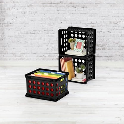 File Crate, Versatile Plastic Bin with Through Handles, Letter or Legal-sized File Storage, Stackable, Black