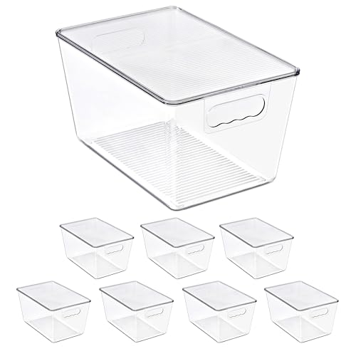 Clear Storage Bins with Lids, 8 Pack Large Stackable Clear Bins, Clear Storage Containers with Lids, Plastic Organizer Boxes for Pantry Storage, Kitchen Cabinets, Closet Organization, Bathroom - color: 8 Pack, size: Large with Lids