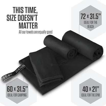 VENTURE 4TH - 4pcs Quick Dry Towels. Microfiber Travel Towels. Lightweight & Fast Drying Travel Towels for Body. Compact & Easy to Pack - 4 Pack Black Medium - color: 4-pack Black, size: 40.00" x 21.00"