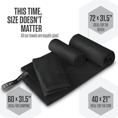 VENTURE 4TH - 4pcs Quick Dry Towels. Microfiber Travel Towels. Lightweight & Fast Drying Travel Towels for Body. Compact & Easy to Pack - 4 Pack Black Large - color: 4-pack Black, size: 60.00" x 31.50"