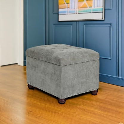 Joveco Storage Ottoman Foot Rest Stool, 24" Velvet Footstool Bench for Living Room Bedroom, Light Grey - color: Light Grey