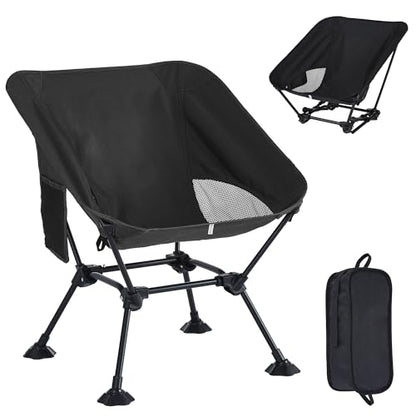 Ultralight Camping Chair,Compact Folding Chair with Anti-Sinking Large Feet and Storage Bag,Lightweight Backpack Chair for Naturehike,Travel,Beach,Hiking - color: Black