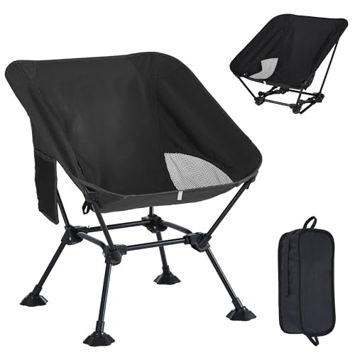 Ultralight Camping Chair,Compact Folding Chair with Anti-Sinking Large Feet and Storage Bag,Lightweight Backpack Chair for Naturehike,Travel,Beach,Hiking - color: Black