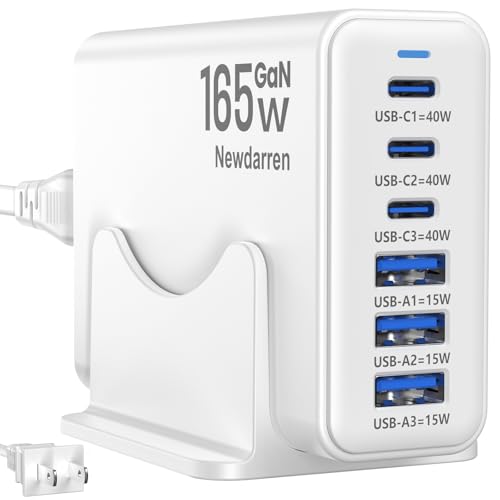 165W GaN USB C Charging Station, 6-Port Desktop Charger with 40W USB-C Fast Charging, Multiport Charging Hub for MacBook, iPhone 17/16/15, iPad, Samsung Galaxy, Tablets, Home Office White - color: C-White
