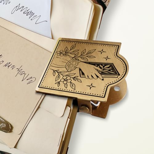 ANATTASOUL Travel Journal Clip Vintage Lady's Hand and Book Metal Book Clips, Decorative Heavy Duty Journal Clips to Hold Journal Open for Notebook, Photo, Bookmark, Office Kitchen Home DIY Use - style: Vintage Lady's Hand and Book
