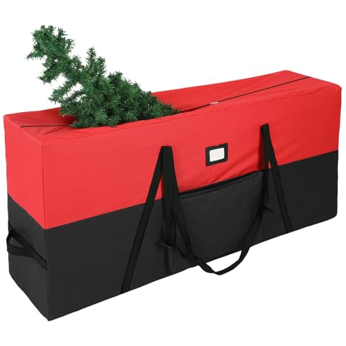 YAFF 7.5ft Christmas Tree Storage Bag, 600D Oxford Fabric Xmas Artificial Tree Storage Bags Wide Open and Dual Zippers Tree Storage Box Protects From Moisture and Dust, Tree Storage Bin, BlackRed - color: BlackRed, size: 7.5ft