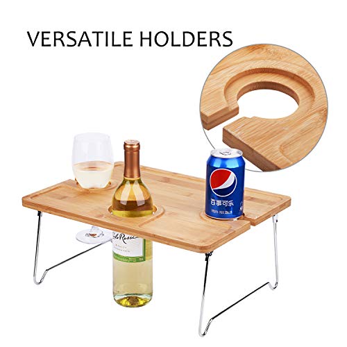 Tirrinia Portable Wine Picnic Table, Ideal Wine Gift for Women Men, Small Folding Outdoor Picnic & Cheese Tray with 2 Wine Glasses Holder for Camping, Park, Beach, Garden, Concerts - size: 15.7" x 11.8"