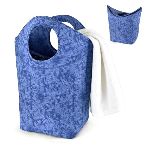 47L Collapsible Laundry Hamper with Soft Handle, Portable Foldable Laundry Bag, Waterproof Fabric Storage Basket for Seniors, Dorm, Camping, Car Use - color: Earth Texture Blue, size: 17"L x 9.5"W x 18"H