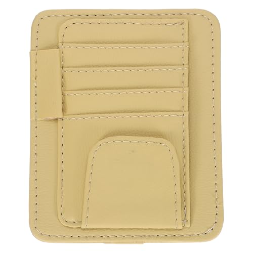 PATIKIL 1 Pcs Car Sun Visor Organizer, 6.1 x 4.9 Inch PU Leather Vehicle Storage Pouch Holder for Sunglasses Card Pen Driver License Car Accessories, Beige - color: Beige