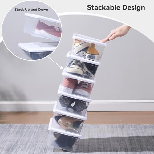 novelinks 8 Pack 6 Quart Clear Plastic Shoe Storage Bins with Lids (White) | Shoe Boxes Clear Plastic Stackable, Clear Shoe Storage Boxes, Shoe Containers, Shoe Bins, Craft Organizers and Storage - size: White 8Pack