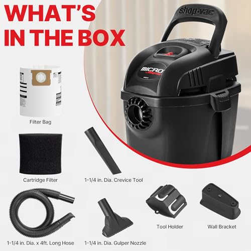 Shop-Vac 2021005 1 Gallon Micro Wet/Dry Vacuum, 1.0 Peak HP, 1.25 Inch Diameter x 4 Foot Hose, 6 Foot Cord, Lightweight and Portable, Quick Wet/Dry Pickup