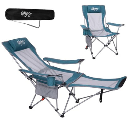 #WEJOY 2-in-1 Reclining Camping Chair with Footrest for Adults Folding Lounge Chair with Adjustable Backrest Lightweight Camping Chairs Heavy Duty Camp Chairs for Outdoor - color: Cyan/Grey