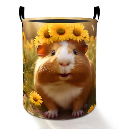 Sunflower Guinea Pig Laundry Basket Hamper for Boys Girls Kids Adults, Foldable Waterproof Oxford Clothes Storage Bin, Pet Organizer for Bedroom Bathroom Room Decor 19.7"x15.8" - style: Guinea Pig01