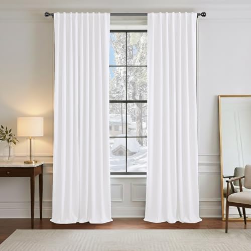 PONY DANCE Living Room Curtains - 42 W x 90 L, Pure White Long Blackout Panels Set Window Treatments Thermal Insulated Light Blocking Back Tab/Rod Pocket Curtain Drapes, Double Pieces - color: Pure White, size: 42"W x 90"L (Pack of 2)