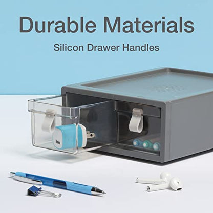 Pendaflex Stackable Drawer, Durable Plastic, Silicon Handles, Tinted Drawers, Double, Gray, 9" x 7" x 3.5", Medium, 1 Piece (41793) - size: Medium, Double
