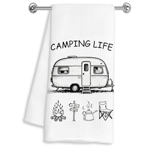 Camping Gifts Hand Dish Tea Towels for Kitchen Bathroom RV Decor 16x24 Inches, Gifts for RV Campers Women Men, Minimalist Camping Kitchen Towels Decorative - color: Camping Life