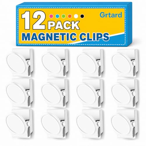 Grtard 12 Pack Magnetic Clip 1.8Inch, White Refrigerator Clip Magnets, Clip with Magnet, Heavy Duty Refrigerator Magnets, Magnet Clips for Whiteboard, Fridge, Note List, Photo Displays, Locker - color: White, size: 12 Pack