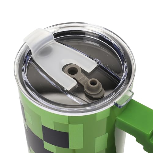 Bioworld Minecraft Creeper Ultimate 40 Oz. Stainless Steel Tumbler With Pixelated Handle - color: Minecraft Creeper Ultimate Green