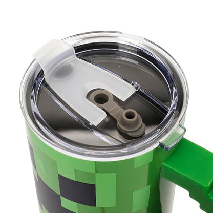 Bioworld Minecraft Creeper Ultimate 40 Oz. Stainless Steel Tumbler With Pixelated Handle - color: Minecraft Creeper Ultimate Green